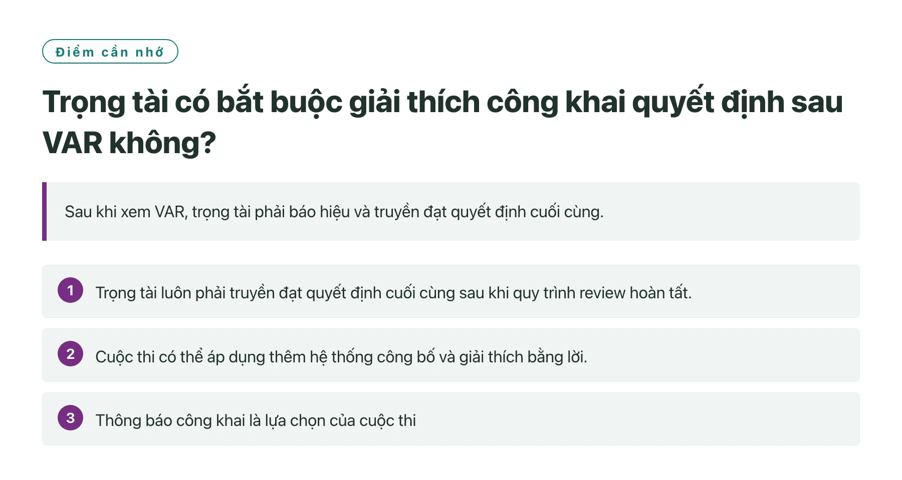 Trọng tài có bắt buộc giải thích công khai quyết định sau VAR không?——全文要点速览